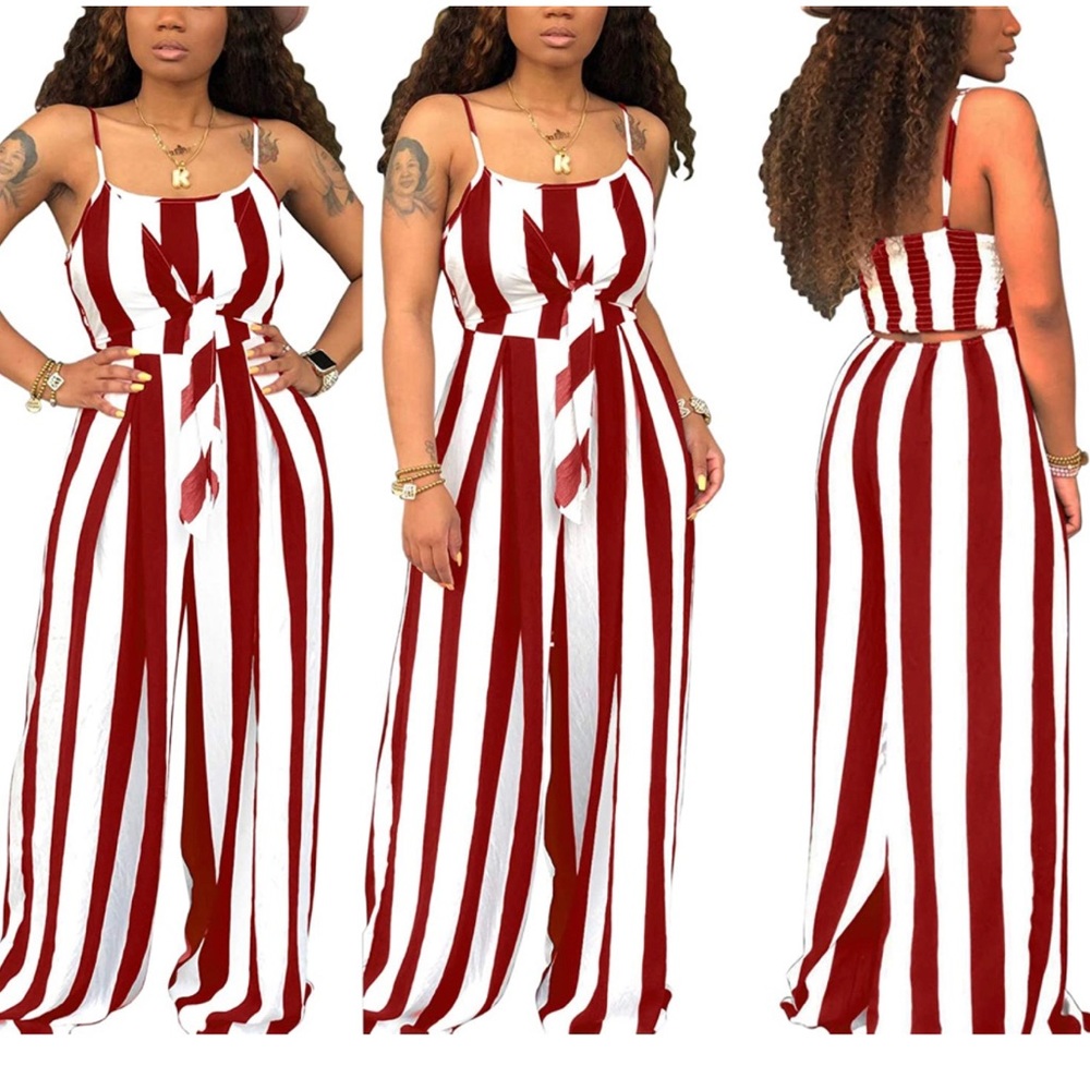 2/$10 Add another item to bundle. 
Women's Jumpsuits High Waist Red & white.